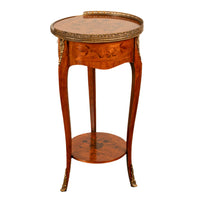 Antique French Louis XV Walnut & Ormolu Marquetry Circular Side Table Stand 1890