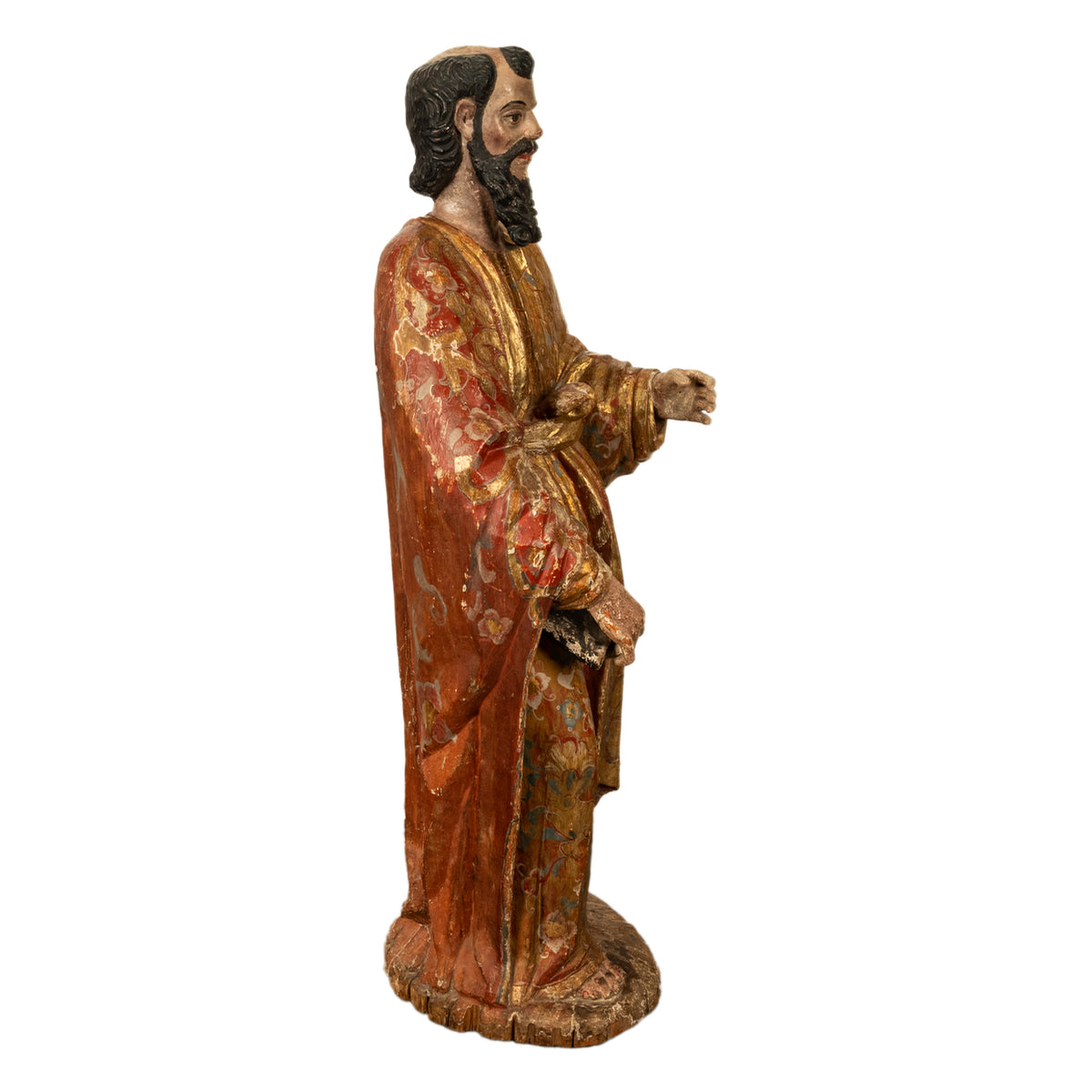 Antique 18th Century Spanish Colonial Lifesize Saint Paul Carved Estofado Statue Santo 1750