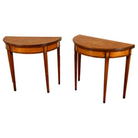 Antique Pair of Georgian Demi-lune Inlaid Mahogany & Stainwood Card Tables 1780 Ex-Christies