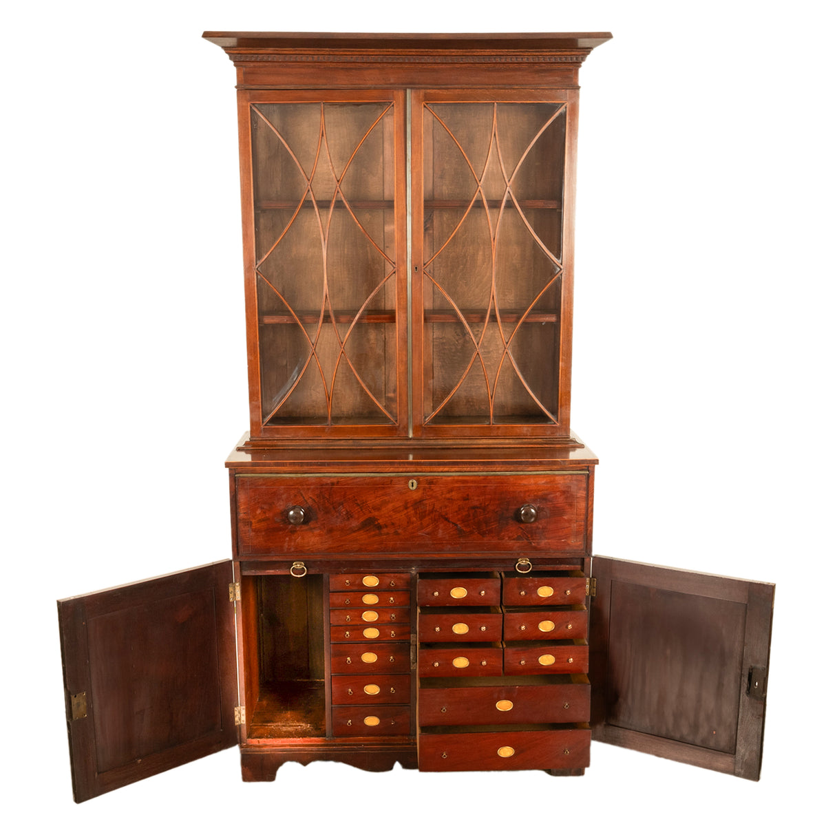 Antique Georgian Mahogany Bookcase Secretary Collectors Doctors Cabinet 1790