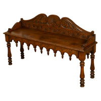 Antique English 19th Century Victorian Carved Oak Hall Window Seat Bench 1890
