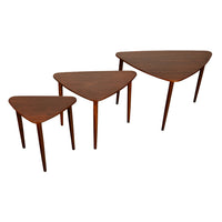 Danish Teak Mid Century Modern 'Guitar Pick' set of 3 Nesting Tables by Mogens Kold Mobelfabrik 1960s