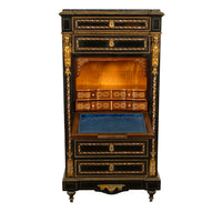 Antique French Napoleon III Mother-Of-Pearl Inlaid Ormolu Marble Top Secretaire Desk Chest 1860