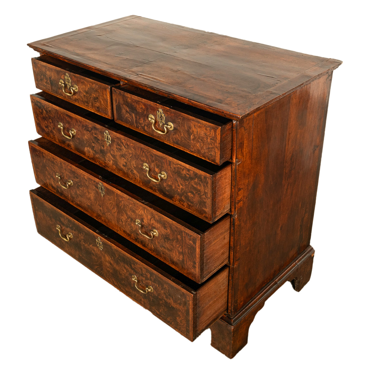 Antique 18th Century English George II Burl Elm Chest of Drawers Dresser 1750