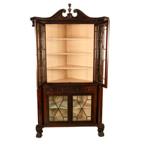 Antique American Mahogany Federal Carved Corner Cabinet East Tennessee 1820