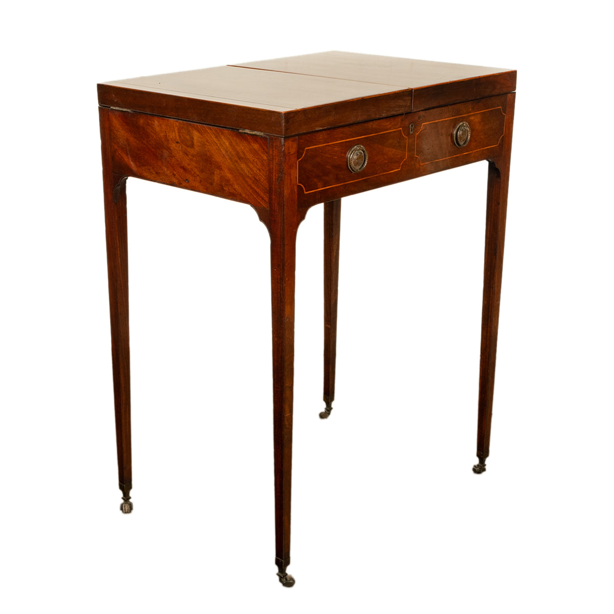 Antique Inlaid Mahogany Georgian Sheraton Folding Vanity Mirror Dressing Table