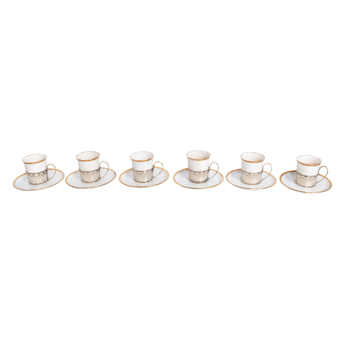 Antique Set of 6 Shelley China Demitasse Cups Saucers Sterling Silver Mappin Webb Birmingham 1919
