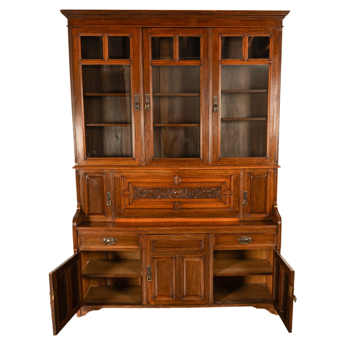 Antique Victorian Art Nouveau Carved Oak Secretary Bookcase Bibliotheque 1890