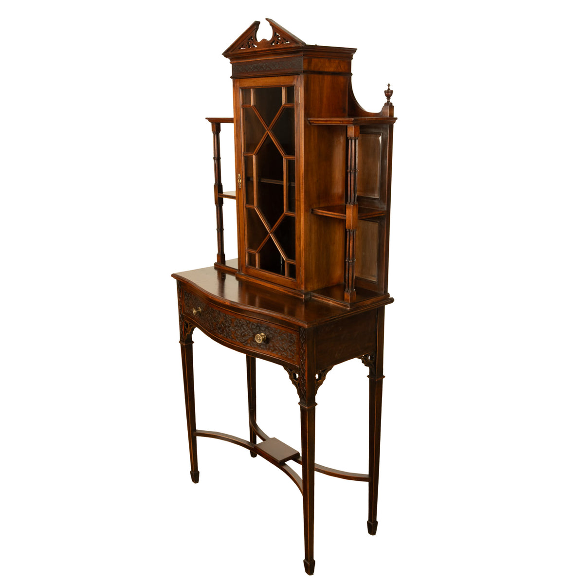 Antique Chippendale Mahogany Carved Display Case Cabinet Vitrine on Stand 1895
