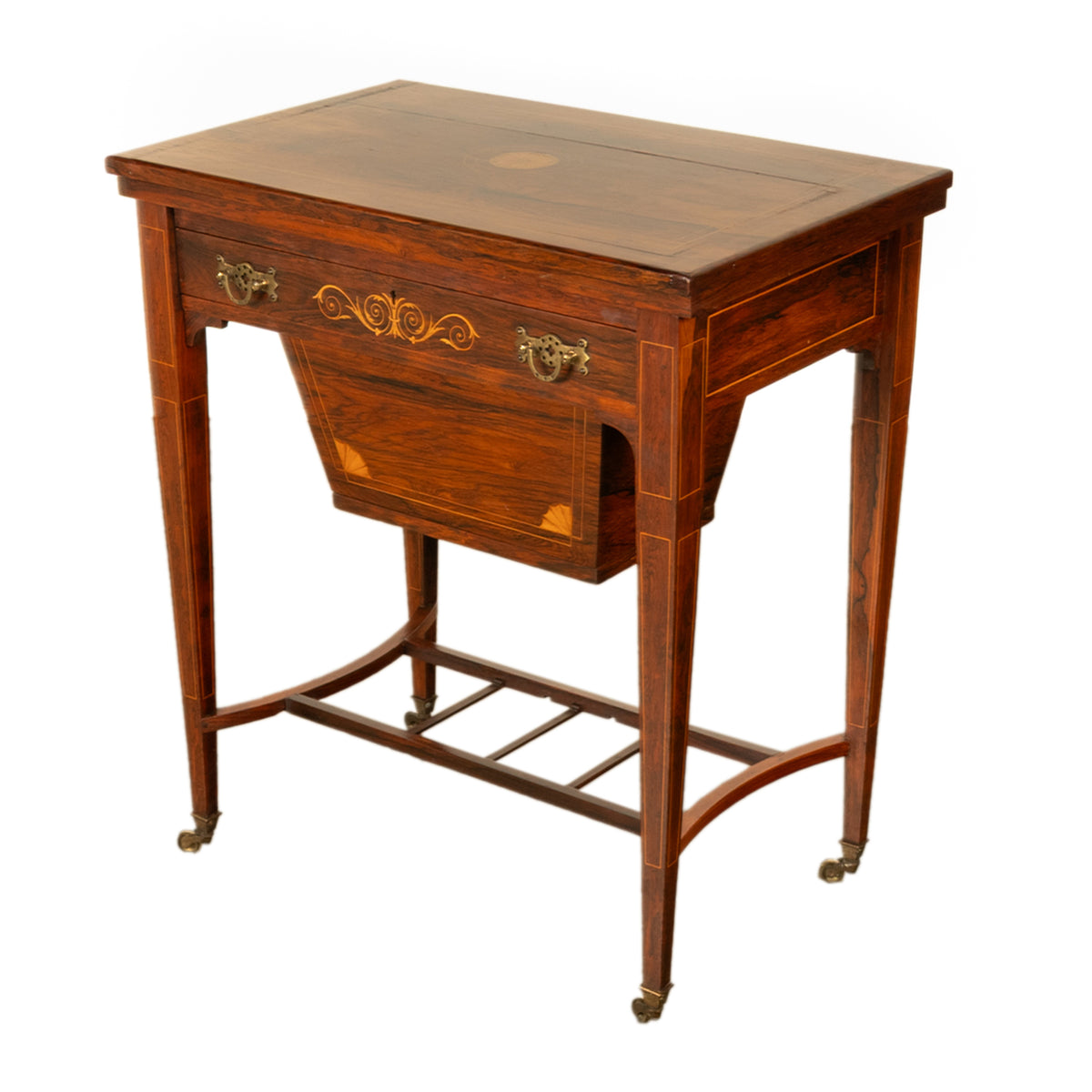 Antique Rosewood Regency Inlaid Chess Backgammon Cribbage Game Sewing Table 1890