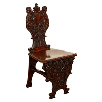 Antique Carved Italian Renaissance Revival Sgabello Chair Coat of Arms & Cherubs, 1870