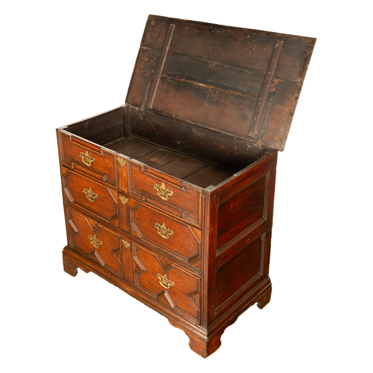 Antique 18th Century William & Mary Oak Geometric Mule Chest of Drawers 1700