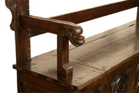 Antique French Brittany Carved Oak Bench with 16th Century Portrait Panels 1560