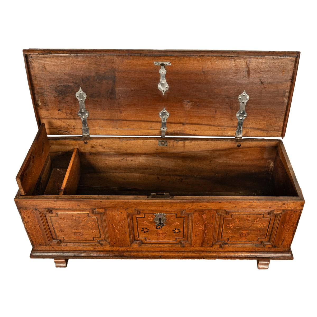 Antique German Baroque Inlaid Marquetry Dowry Chest Coffer Trunk Seat Bench 1700