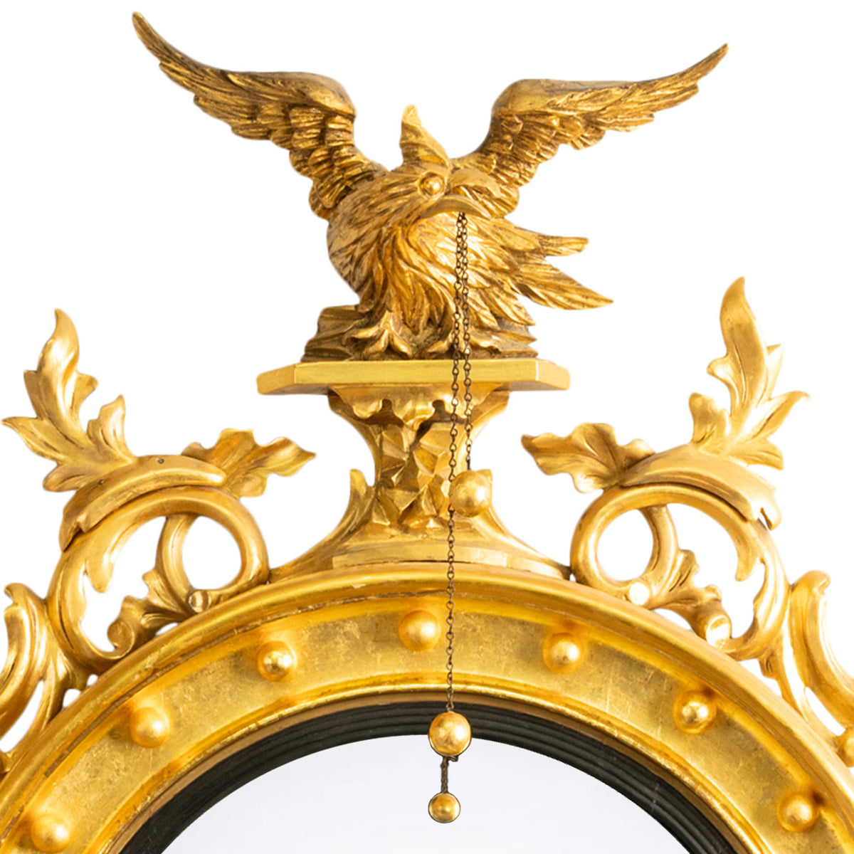 Antique Early 19thC American Federal Period Convex Gilt Wood Eagle Mirror 1820