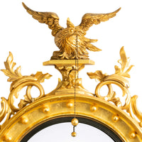 Antique Early 19thC American Federal Period Convex Gilt Wood Eagle Mirror 1820