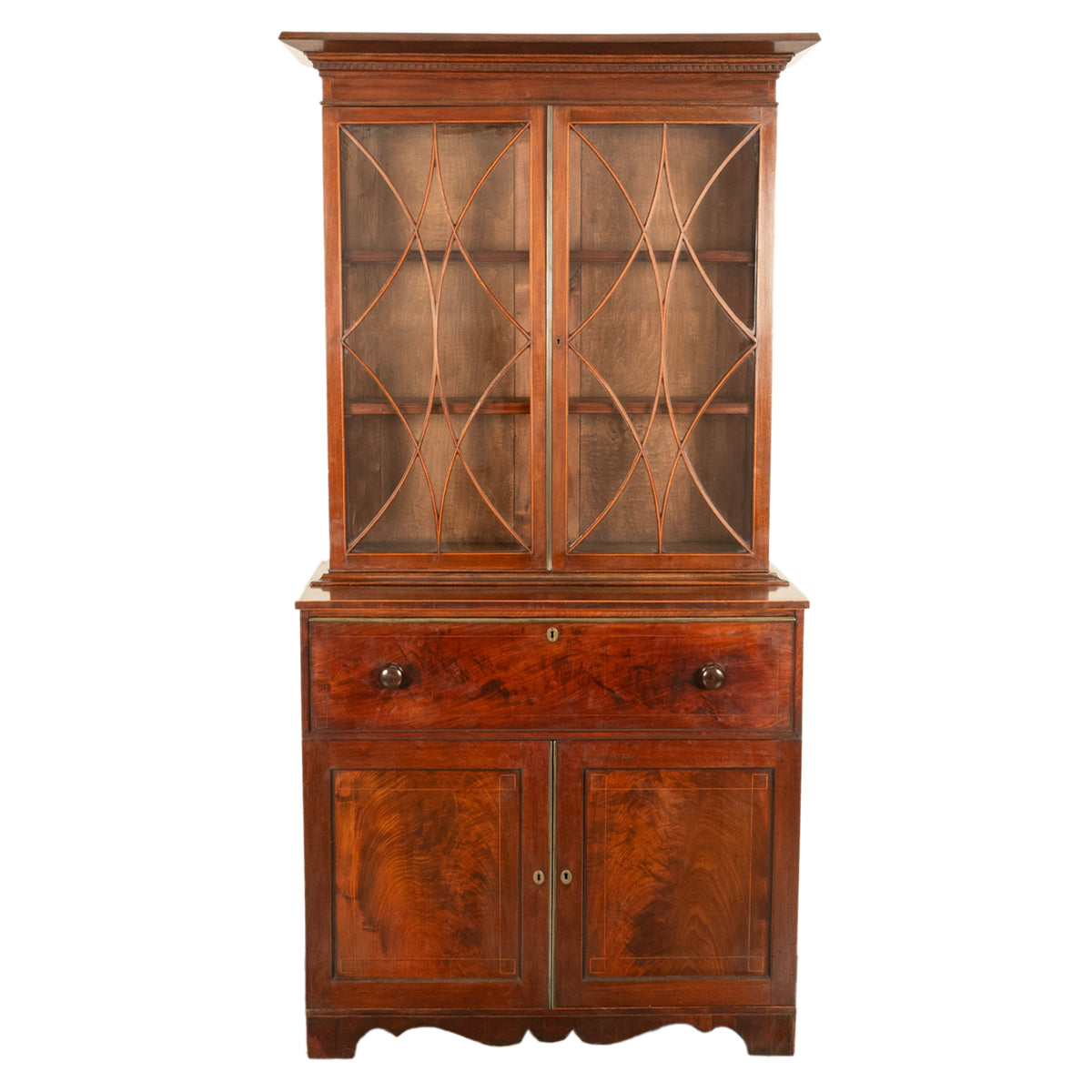 Antique Georgian Mahogany Bookcase Secretary Collectors Doctors Cabinet 1790