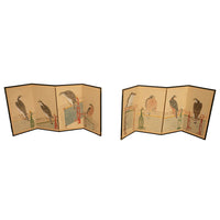 Pair Antique Japanese Edo Falcon Hawk Birds of Prey Takagari Screens 1880