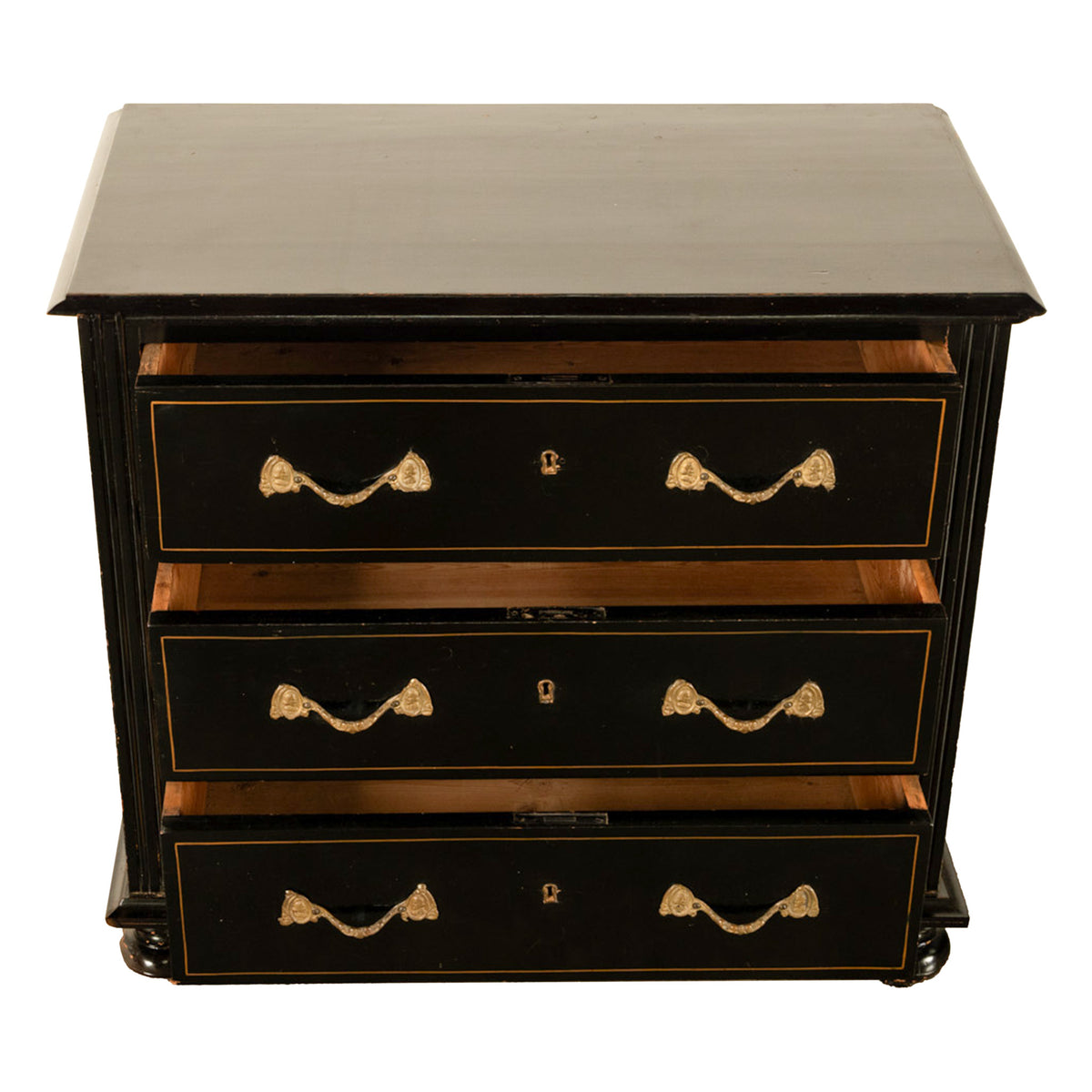 Antique Early 19th C Regency Ebonized Japanned Lacquered Pine Chest Drawers 1820
