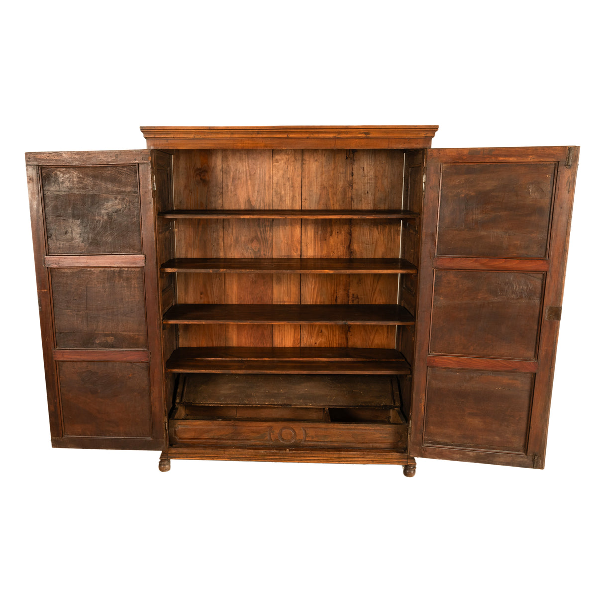 Antique 18th Century French Carved Walnut 2 Door Bonnetiere Armoire Cabinet 1780