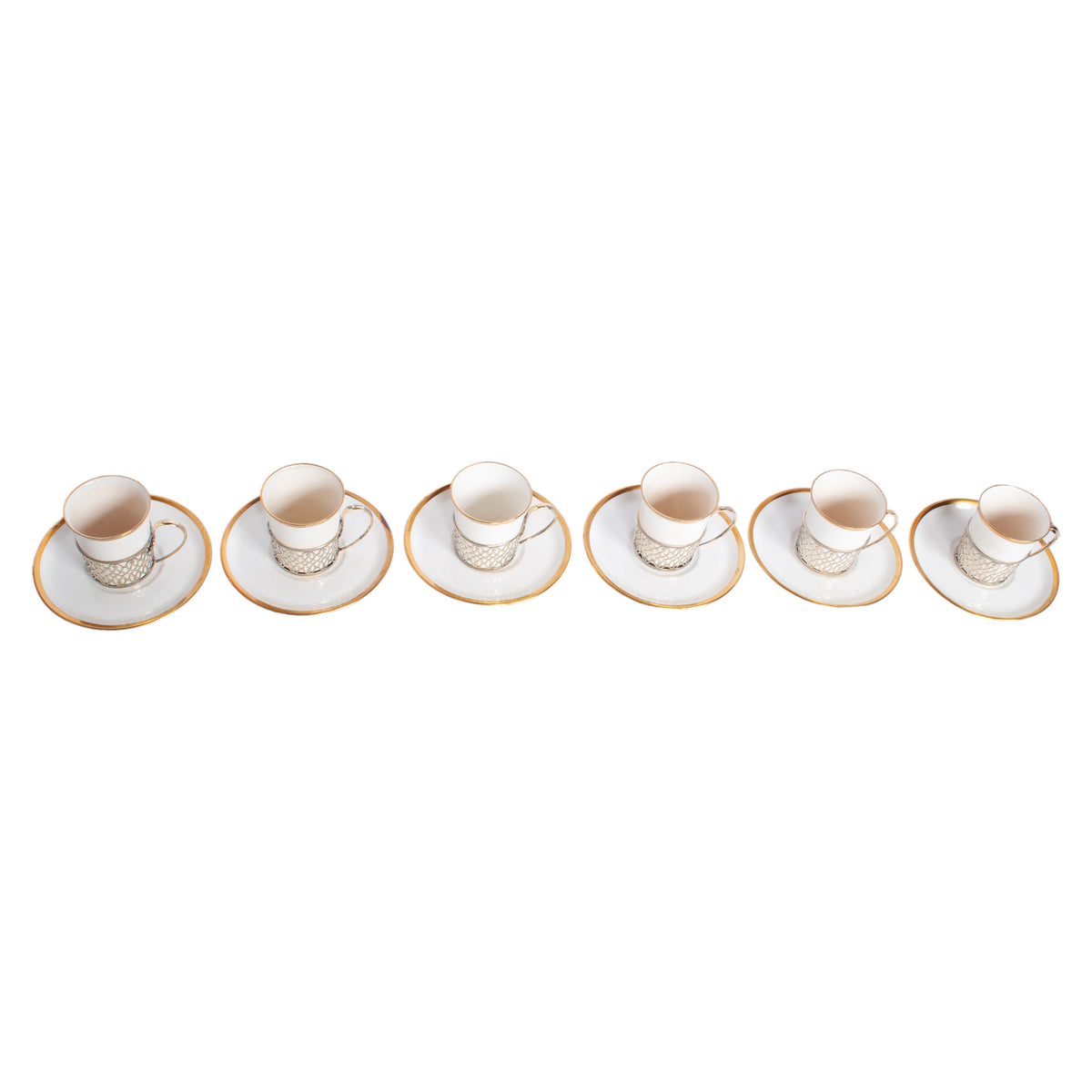 Antique Set of 6 Shelley China Demitasse Cups Saucers Sterling Silver Mappin Webb Birmingham 1919