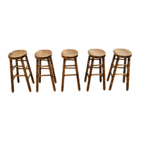 Antique Set of Five Antique Arts & Crafts Turned Elm Bar Sadle Seat Stools 1900