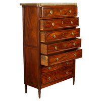 Tall Antique 19thC French Louis XVI Semainier Mahogany Marble Chest Drawers 1880