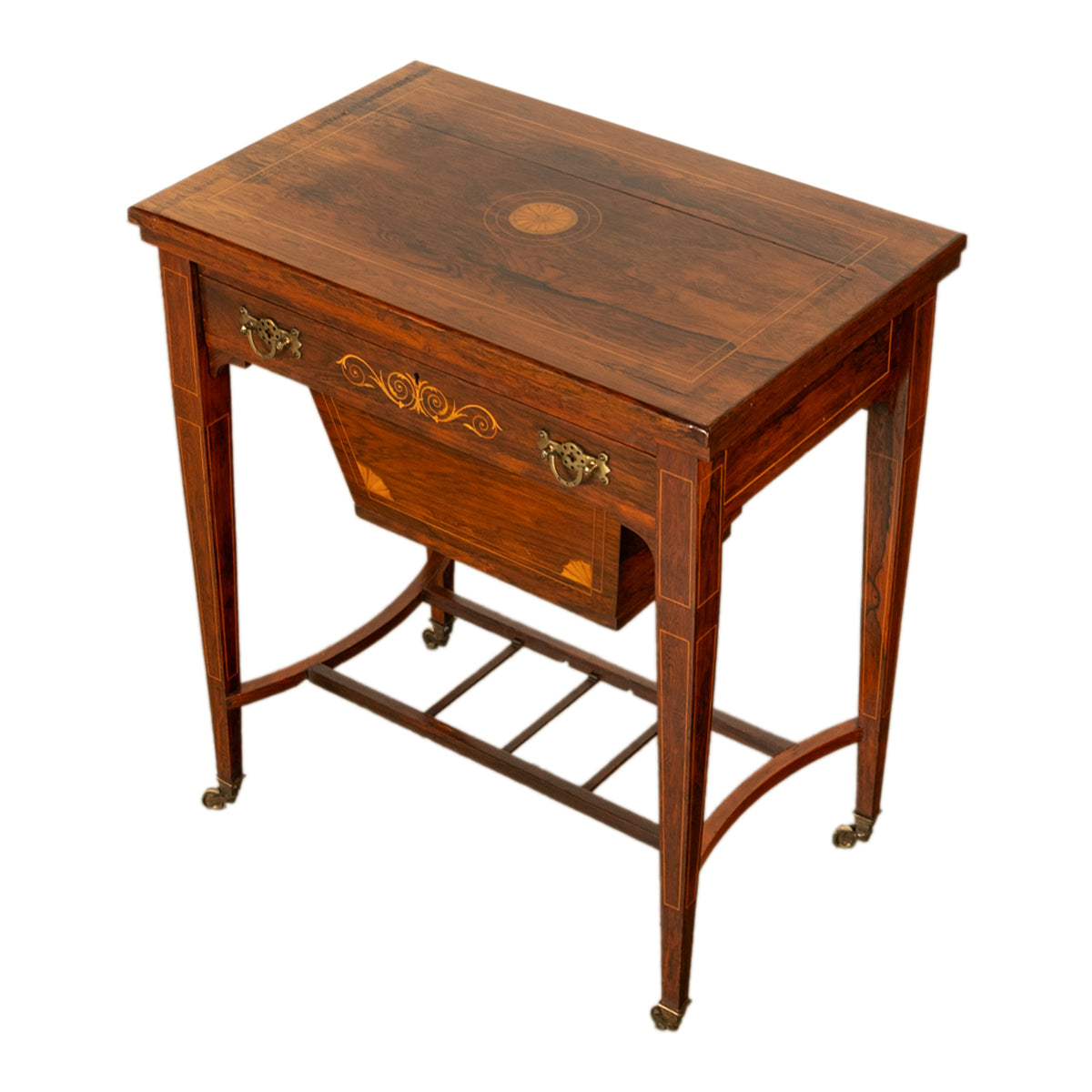 Antique Rosewood Regency Inlaid Chess Backgammon Cribbage Game Sewing Table 1890