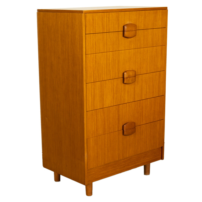 Mid Century Modern Danish Tall Boy Teak Chest of Drawers Six Drawer Dresser 1960