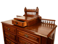 Antique American Burl Walnut Lock Side Eastlake Highboy Chest of Drawers 1870