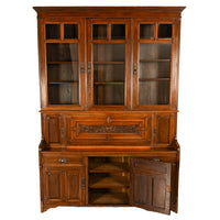 Antique Victorian Art Nouveau Carved Oak Secretary Bookcase Bibliotheque 1890