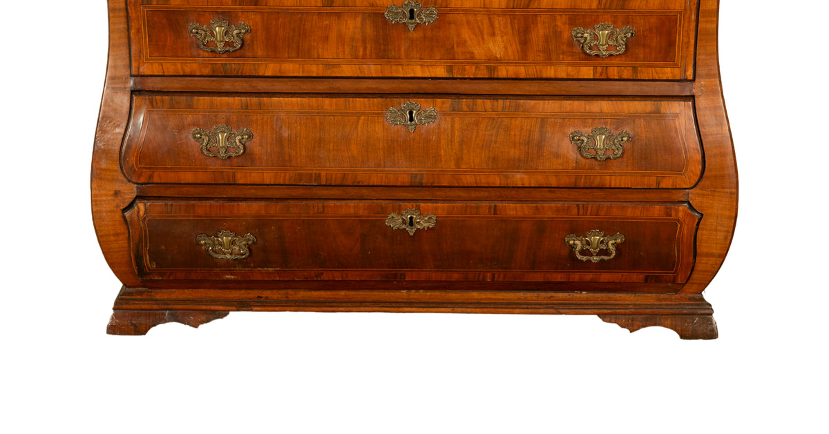 Antique Dutch Rococo Inlaid Marquetry Walnut Bombe Secretary Desk Bureau 1780