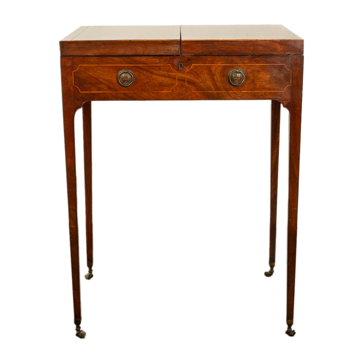 Antique Inlaid Mahogany Georgian Sheraton Folding Vanity Mirror Dressing Table