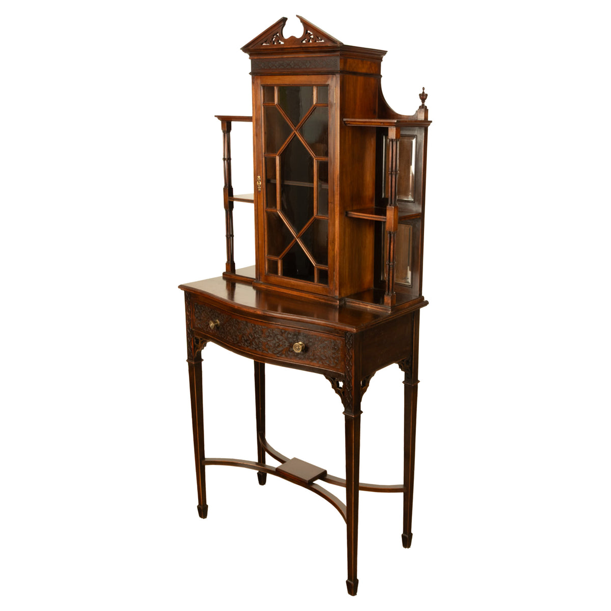 Antique Chippendale Mahogany Carved Display Case Cabinet Vitrine on Stand 1895