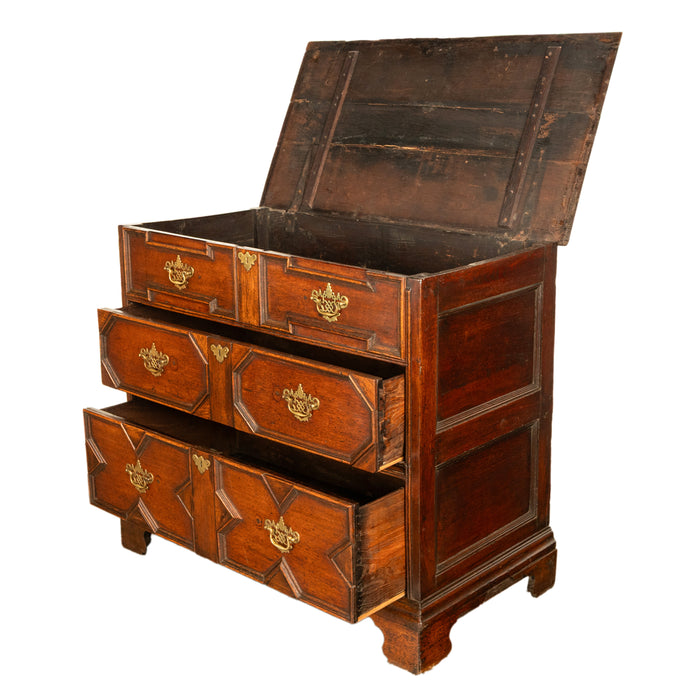Antique 18th Century William & Mary Oak Geometric Mule Chest of Drawers 1700