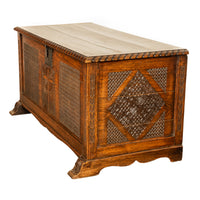 Antique French Gothic Revival Carved Oak Dowry Coffer Chest Bench Seat 1820