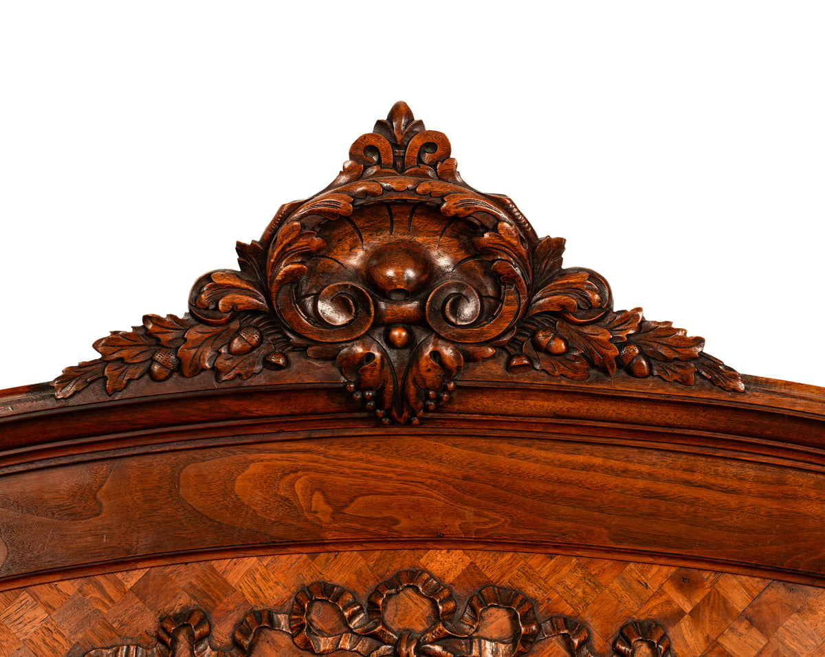 Antique French Louis XVI Walnut Inlaid Parquetry 66" Mantle Trumeau Mirror 1890