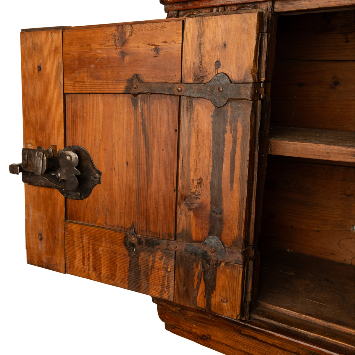 Antique 17th Century German Baroque Inlaid Carved Pine Walnut Wall Cabinet 1680
