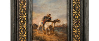 Antique Miniature Oil Painting on Panel French Battle Cavalry Horse Scene by James Alexander Walker 1875