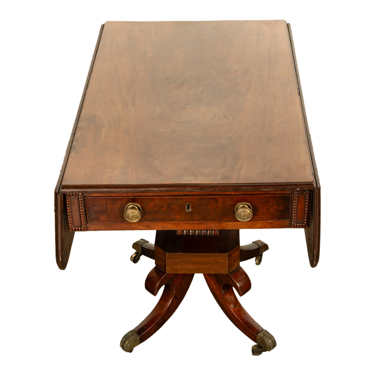 Antique Regency Mahogany Drop Leaf Twin Drawer Pembroke or Library Table 1810