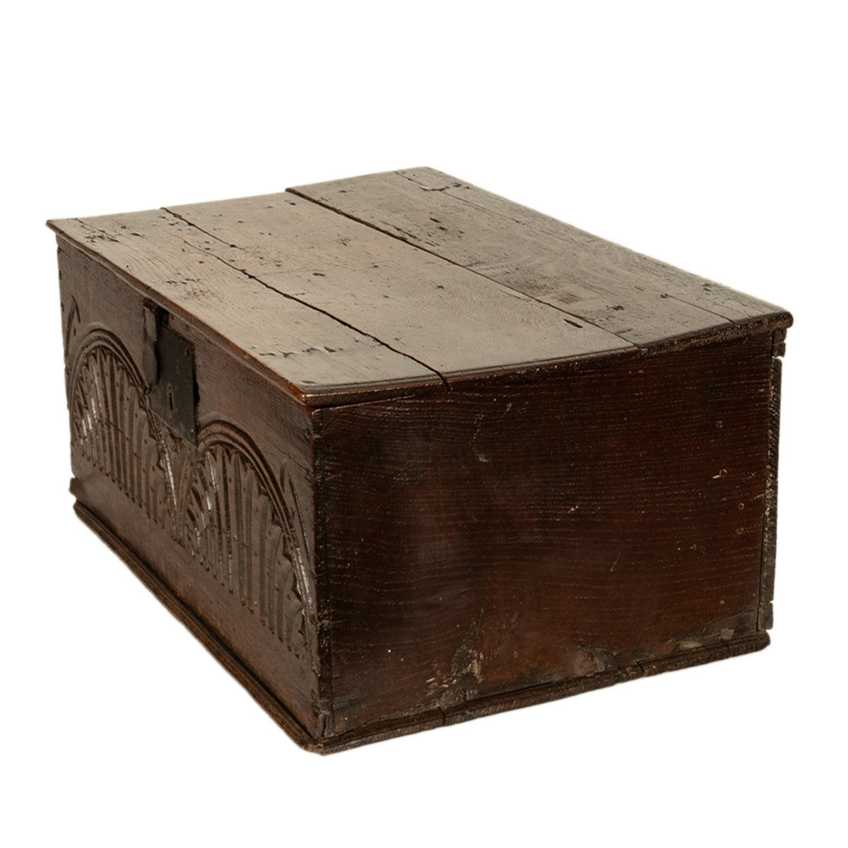 Antique 17th Century Charles II Carved Oak Bible Document Box 6 Plank Trunk 1680