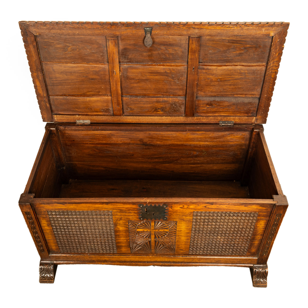 Antique French Gothic Revival Carved Oak Dowry Coffer Chest Bench Seat 1820