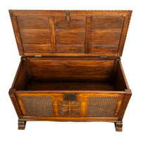 Antique French Gothic Revival Carved Oak Dowry Coffer Chest Bench Seat 1820