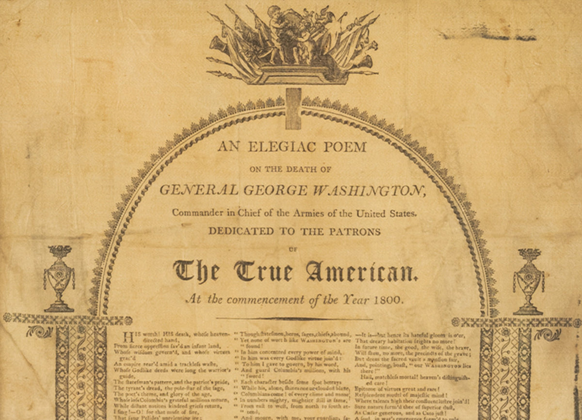 Antique Silk Broadside An Elegiac Poem Death of President George Washington 1800