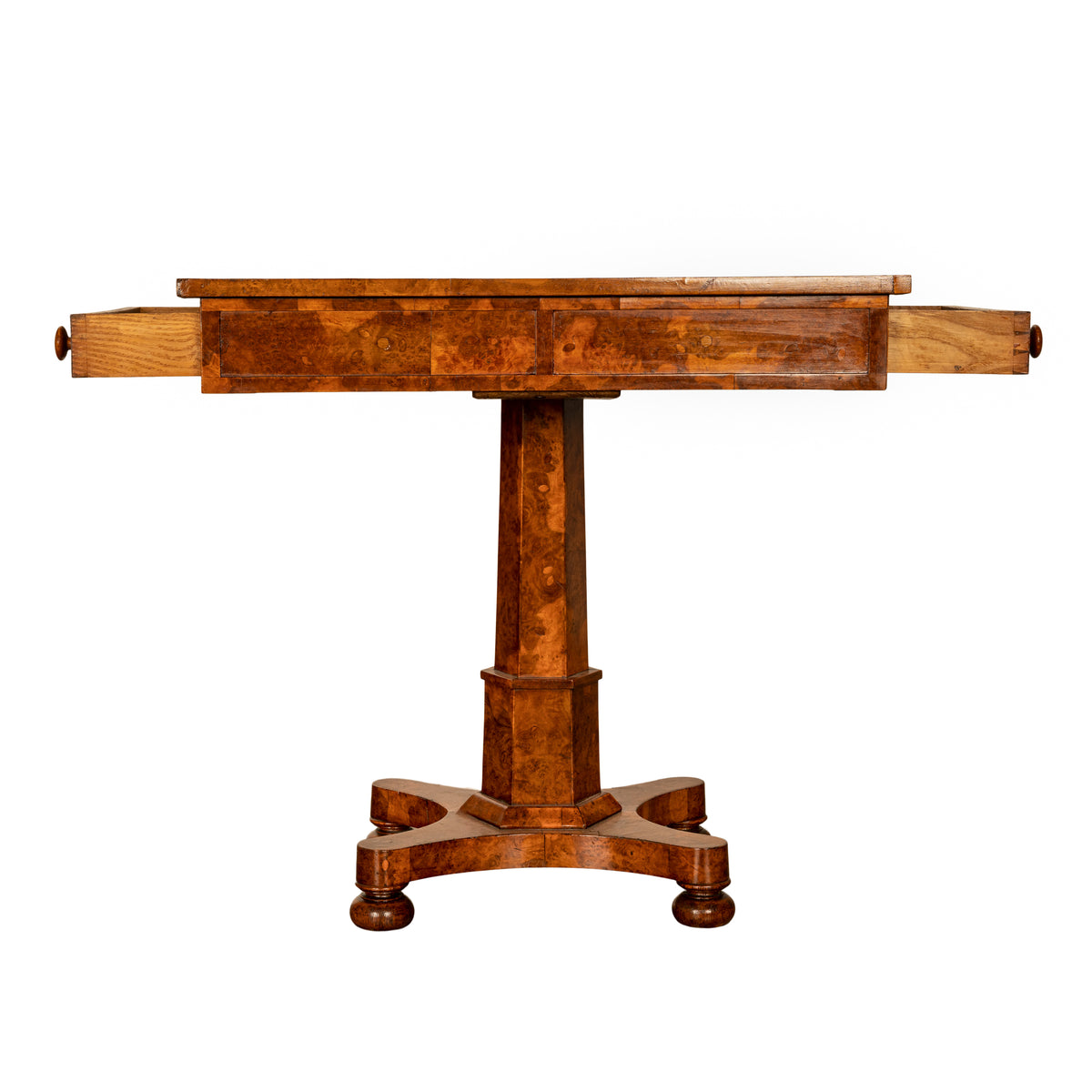 Rare Antique Burr Burl Elm Georgian Regency Two Drawer Pedestal Side Table 1825
