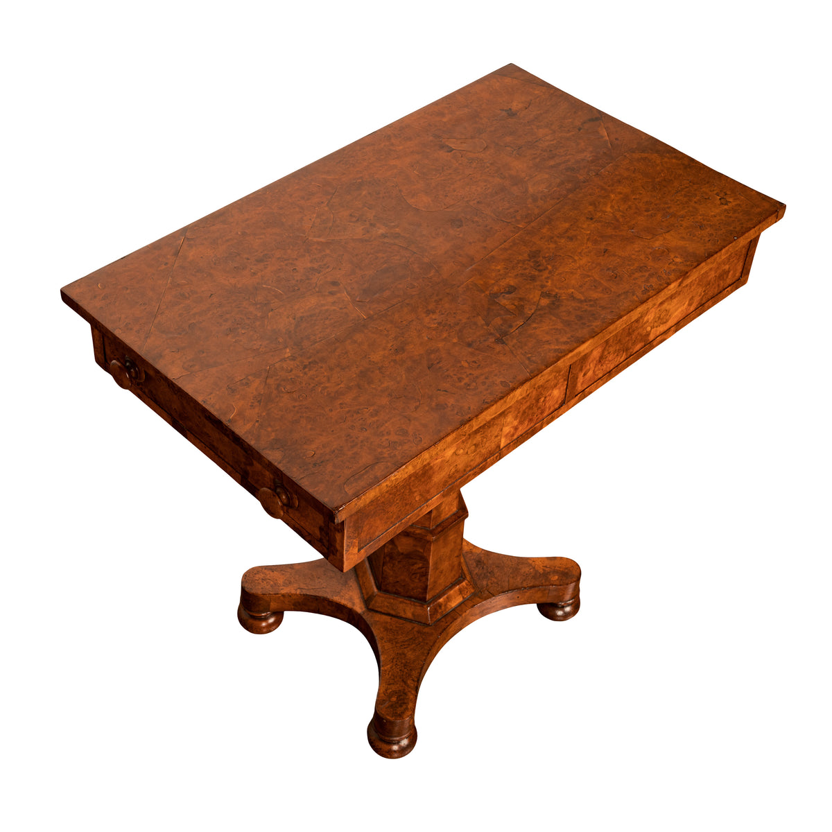 Rare Antique Burr Burl Elm Georgian Regency Two Drawer Pedestal Side Table 1825