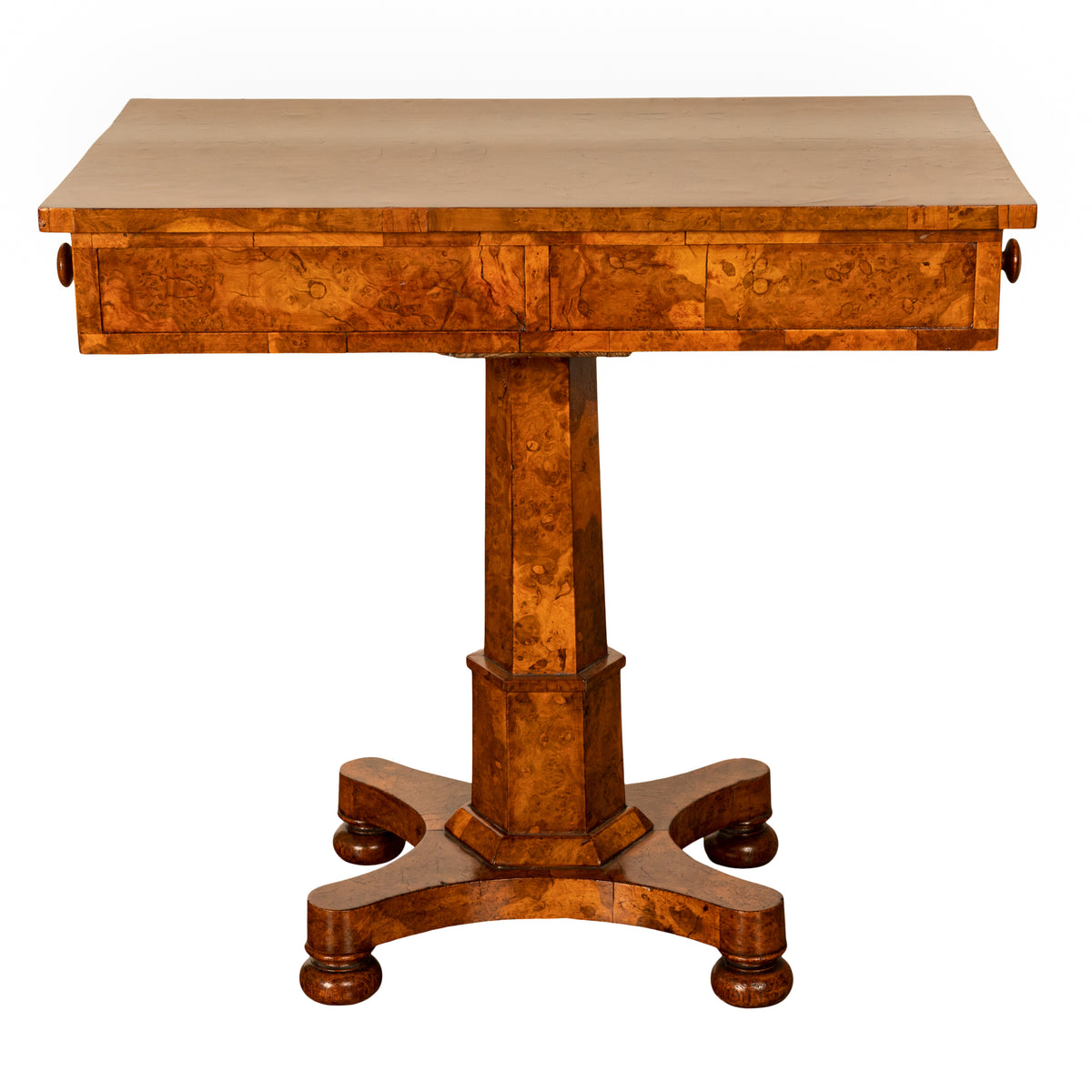 Rare Antique Burr Burl Elm Georgian Regency Two Drawer Pedestal Side Table 1825
