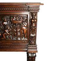 Antique Italian Renaissance Revival Carved Walnut Liquor Wine Cabinet Chest on Stand Cherubs 1880