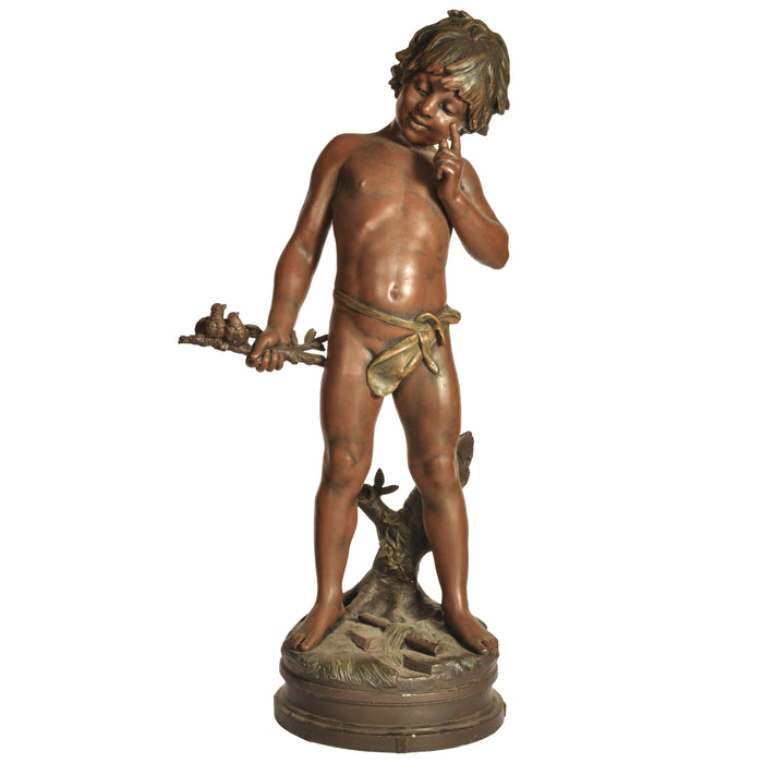 Antique Large French Bronze Spelter Statue Sculpture Figure of Pan "Charmeur" By Auguste Moreau 1900