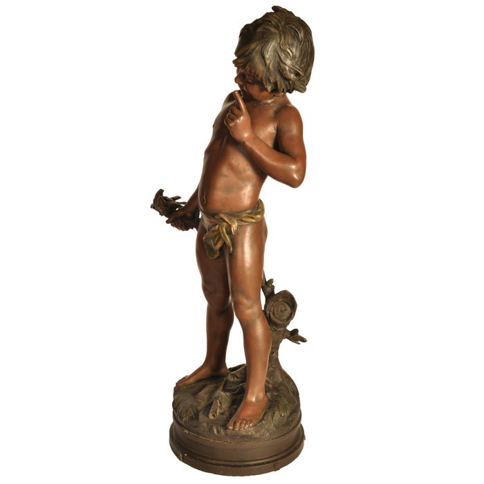 Antique Large French Bronze Spelter Statue Sculpture Figure of Pan "Charmeur" By Auguste Moreau 1900